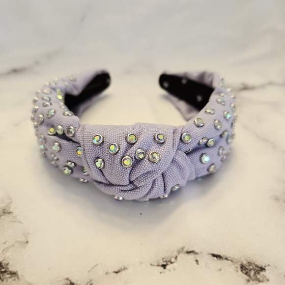 NWOT Lele Sadoughi Woven Knotted Headband Purple Lilac Iridescent Gems Crystals - Picture 3 of 8